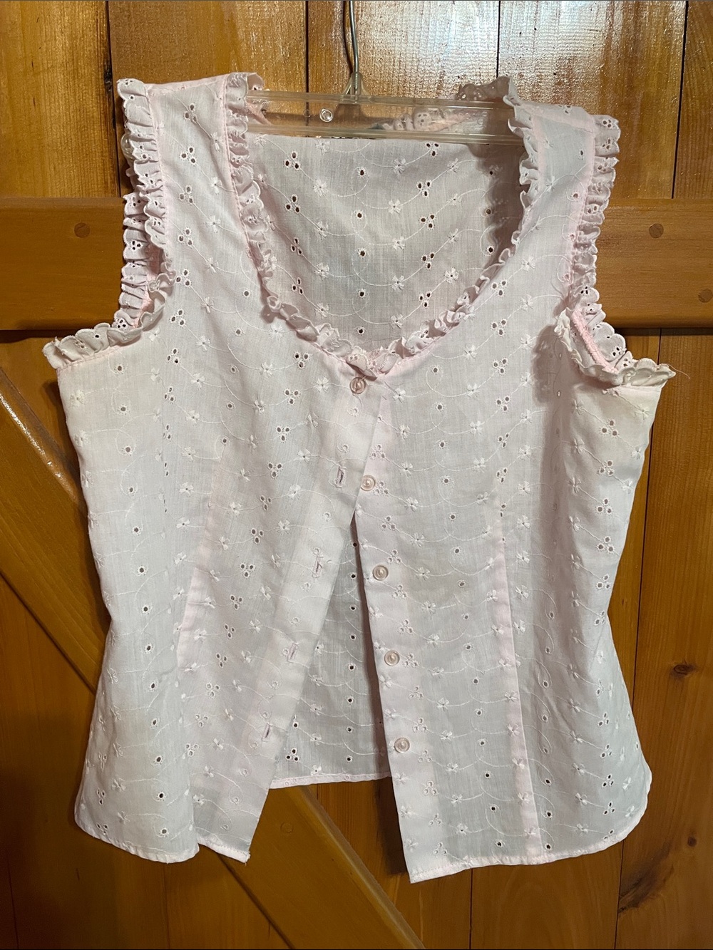 Light Pink Eyelet Cotton Sleep Chemise - Soft Ruffle Trim